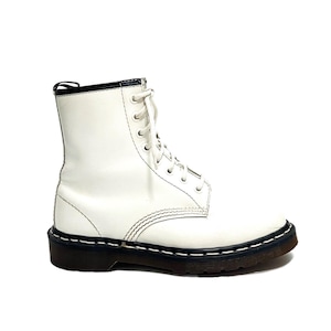 Vintage 1990s 8-Eye 1460 Original Combat Boots // White Leather Lace Up Ankle Boots by Dr. Martens MADE IN ENGLAND
