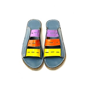 Vintage 1970s Vegan Sandals // Colorful Lightweight Foam Slip Ons Size 5