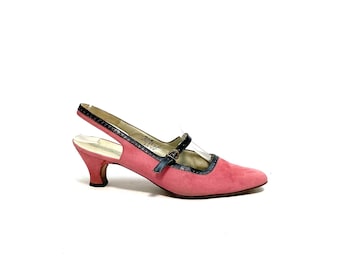 Vintage 1960s Pink Suede Mary Janes // Slingback Kitten Heels by Roger Vivier for Saks Fifth Avenue Size 7