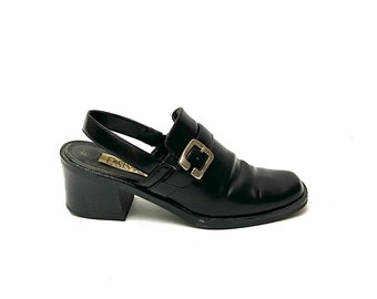 Vintage Jane Shilton Black Suede Pilgrim Loafers with Buckle Size 35