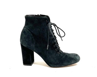 Vintage 1990s Witchy Goth Lace Up Boots // Black Suede Heeled Ankle Booties by Lord & Taylor Size 6