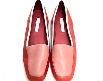 Vintage loafers i tre färger från 1990-talet // Rosa slip-on-skor i läder från Enzo Angiolini, storlek 8