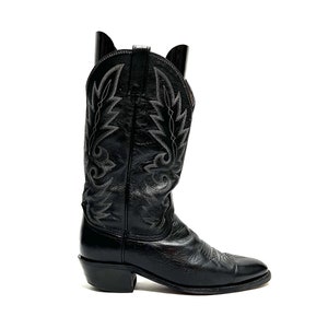Vintage 1970s Mens Cowboy Boots // Black Leather Mid Calf Pull On Western Boots by Dan Post Size 10.5