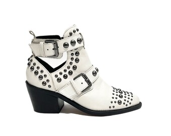 Vintage Y2K Sybil Biker Stiefeletten WeiBe Leder Dome Nieten Schnalle Schnalle Booties von Kurt Geiger London Size 6 Etsy