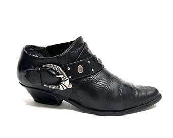 Bottines de motard vintage des années 1980 / / bottines de moto en cuir noir avec brides cloutées par Circle S taille 6