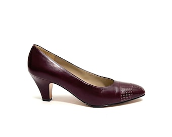 Vintage 1990s Classic Pumps // Oxblood Leather Vented Slip On Heels by Salvatore Ferragamo Size 6.5