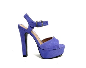Vintage Y2K Platform Heels // Purple Vegan Suede Strappy Open Toe Stilettos by Candie's Size 6
