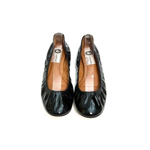 Vintage 1990s Lanvin Ballet Flats // Black Patent Leather Slip on