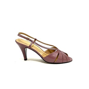 Vintage 1960s Dancing Shoes // Lilac Purple Leather Peep Toe Strappy Pinup Heels by Garolini Size 7.5