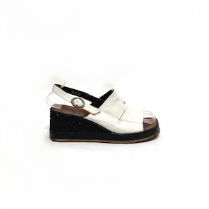 Vintage 1970s Platform Disco Heels // White Leather Slingback Wedges by Boutique Marco Size 7.5