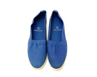 Vintage 1960s Deadstock Sneakers // Dusty Blue Canvas Slip On Shoes Size 6