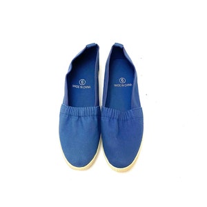 Vintage 1960s Deadstock Sneakers // Dusty Blue Canvas Slip On Shoes Size 6