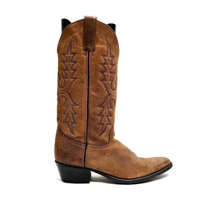 Vintage 1970s Mens Cowboy Boots // Brown Nubuck Leather Pull On Mid Calf Western Boots by Acme Size 8.5