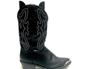Stivali da cowboy vintage da uomo anni '90 // Stivali in pelle nera a metà polpaccio in stile western di Texas Leather, taglia 10,5