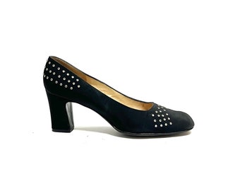 Vintage 1950s Pumps mit Strasssteinen // Schwarze Schuhe