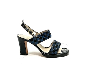 Calvin Klein Heeled Sandals Navy Blue Leather Slingback Sandals Size 9.5 Etsy