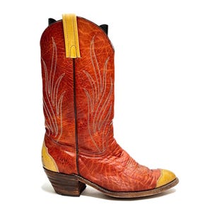 Vintage 1990s Mens White Label Cowboy Boots // Brown Leather Tan Accent Mid Calf Western Boots by Frye Size 12