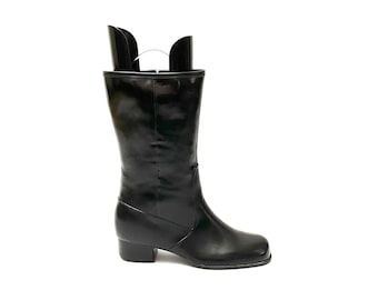 Vintage 1970s Rain Boots // Black Rubber Zip Up Heeled Fleece Lined Waterproof Boots Size 6