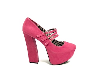 Vintage 1990s Platform Mary Janes // Pink Vegan Suede Sky High - Etsy