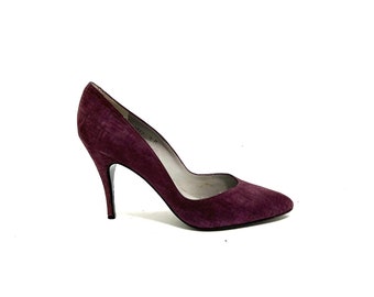 Vintage 1990s Deadstock Slip On Pumps // Purple Suede Embossed Stiletto Heels by Adige