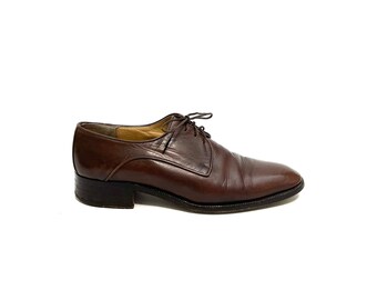 Vintage 1970s Gucci Oxfords // Mens Brown Leather Lace Up Dress Shoes Size 12 // Designer European Vintage