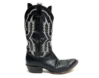 Vintage 1970s Herren Cowboy-Stiefel // Schwarze Leder Western genähte Mid Calf Boots von Tony Lama Größe 10