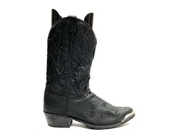 Vintage 1980s Mens Cowboy Boots // Black Leather Mid Calf Goth Western Boots Size 10.5