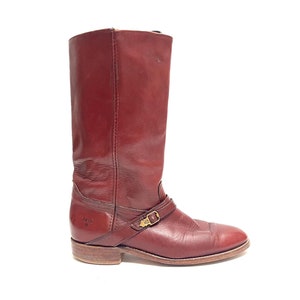 Vintage 1990s Mens Pull On Riding Boots // Oxblood Leather Mid Calf Western Boots by Frye Size 10