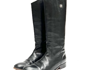 Vintage Y2K Womens Riding Boots // Black Leather Knee High Pull On Fashion Boots by Frye Size 10