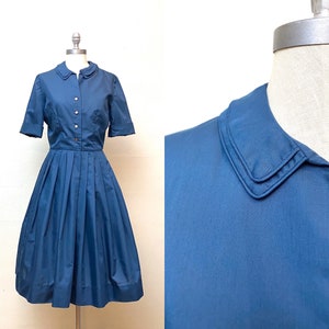 Vinage 1950s Cotton Fit and Flare Shirtdress // Navy Blue - Etsy