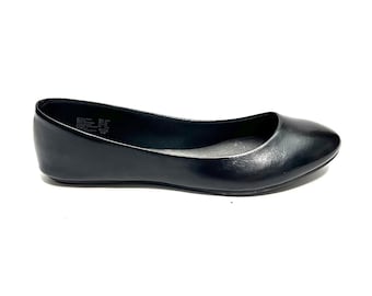 Vintage Y2K Deadstock Ballet Flats // Black Vegan Patent Leather Slip On Casual Loafers by Lower East Side Size 12W