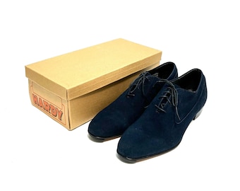 Vintage 1960s Mens Navy Blue Suede Shoes // Lace Up Mod Heeled Formal Oxfords by John Hardy Size 9