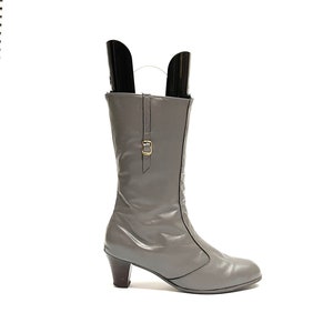 Vintage 1970s Faux Fur Lined Fashion Boots // Gray Leather Zip Up Heeled Winter Booties by Glov-Ett Size 7