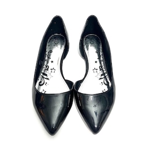 Vintage Y2K Deadstock Ballet Flats // Black Vegan Patent Leather Punky Slip Ons by Brash Size 12