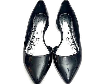 Vintage Y2K Deadstock Ballet Flats // Black Vegan Patent Leather Punky Slip Ons by Brash Size 12