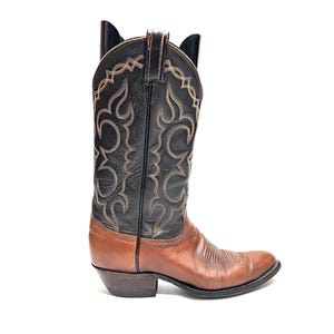 Vintage 60\'s Tony Lama Black Gold Label Brown Cowboy Boots Size US 9.5 D Tony Lama Vintage Gold Label Natural Lizard ? Western  main image 4