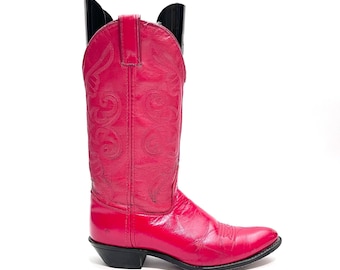 Botas vaqueras vintage de los años 80 para mujer // Botas vaqueras de media caña de cuero rojo cereza de Laredo, talla 8.5