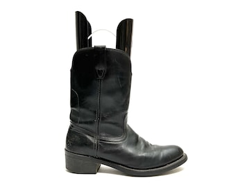 Vintage 1970s Mens Roper Boots // Black Leather Mid Rise Pull On Western Cowboy Boots by Biltrite Size 9.5
