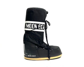 Vintage Y2K Unisex Flatform Moon Boots // Schwarze Nylon Wadenschnürstiefel Winter Schneestiefel