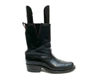 Vintage 1950s Mens Work Boots // Black Leather Mid Calf Pull On Chelsea Boots by Fin & Feather Size 10