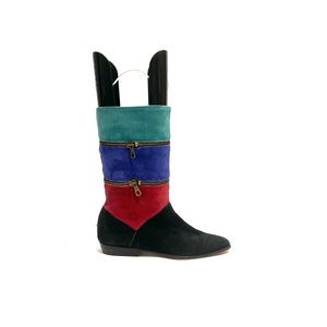Vintage 1980s Womens Colorblock Suede Boots // Zipper Accent Mid Calf Fashion Boots by Vaneli Size 5.5