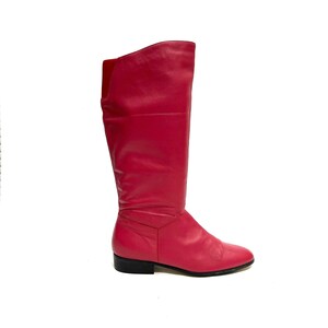 Vintage 1990s Womens Knee High Boots Red Leather Pirate Cosplay