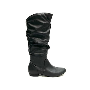Vintage 1990s Pirate Boots // Black Vegan Leather Zip Up Mid Calf Slouch Boots by Lower East Side Size 7