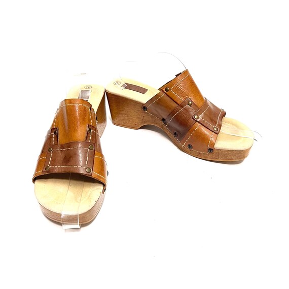 Vintage 1990s Patchwork Platform Sandals // Brown… - image 4