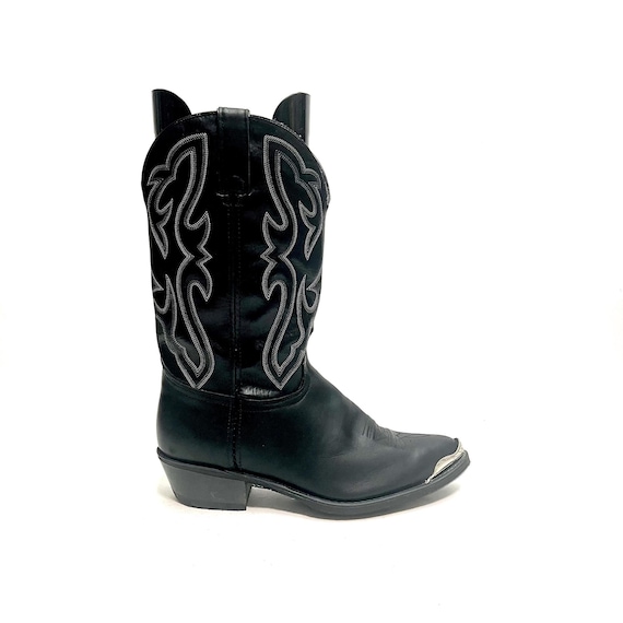 Vintage 1990s Mens Cowboy Boots // Black Leather Mid Calf  display picture 1