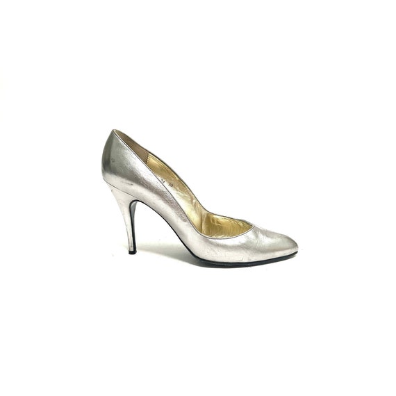 Vintage 1980s Stiletto Heels // Metallic Silver L… - image 1