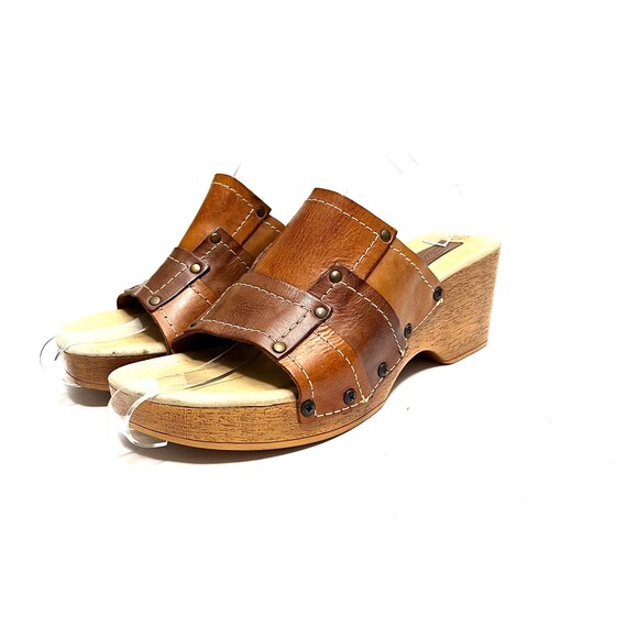 Vintage 1990s Patchwork Platform Sandals // Brown… - image 6