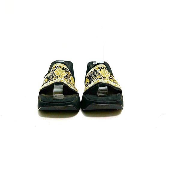 Vintage 1990s Platform Sandals // Black Fabric Paisley Slip