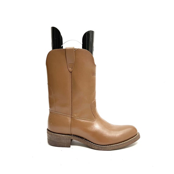Vintage 1990s Mens Heavy Duty Cowboy Boots // Brown Leather Mid Calf Fleece Insole Work Boots by American Sportsman Size 10