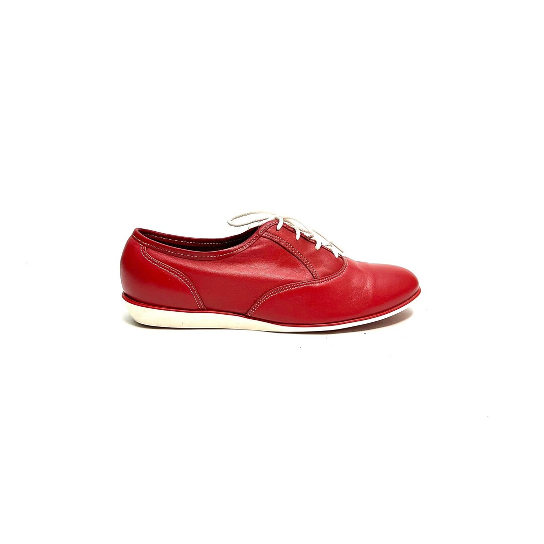 Vintage 1970s Womens Cherry Red Leather Sneakers // Lace up Casual — free download